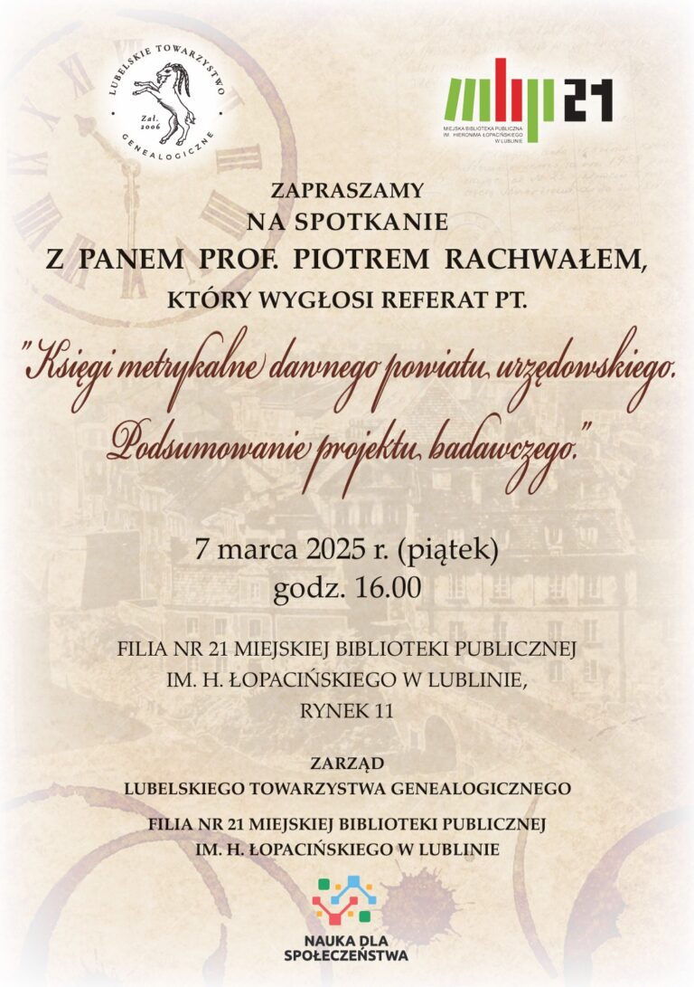 Zaproszenie na spotkanie pt. Księgi metrykalne dawnego powiatu urzędowskiego. Podsumowanie projektu badawczego.