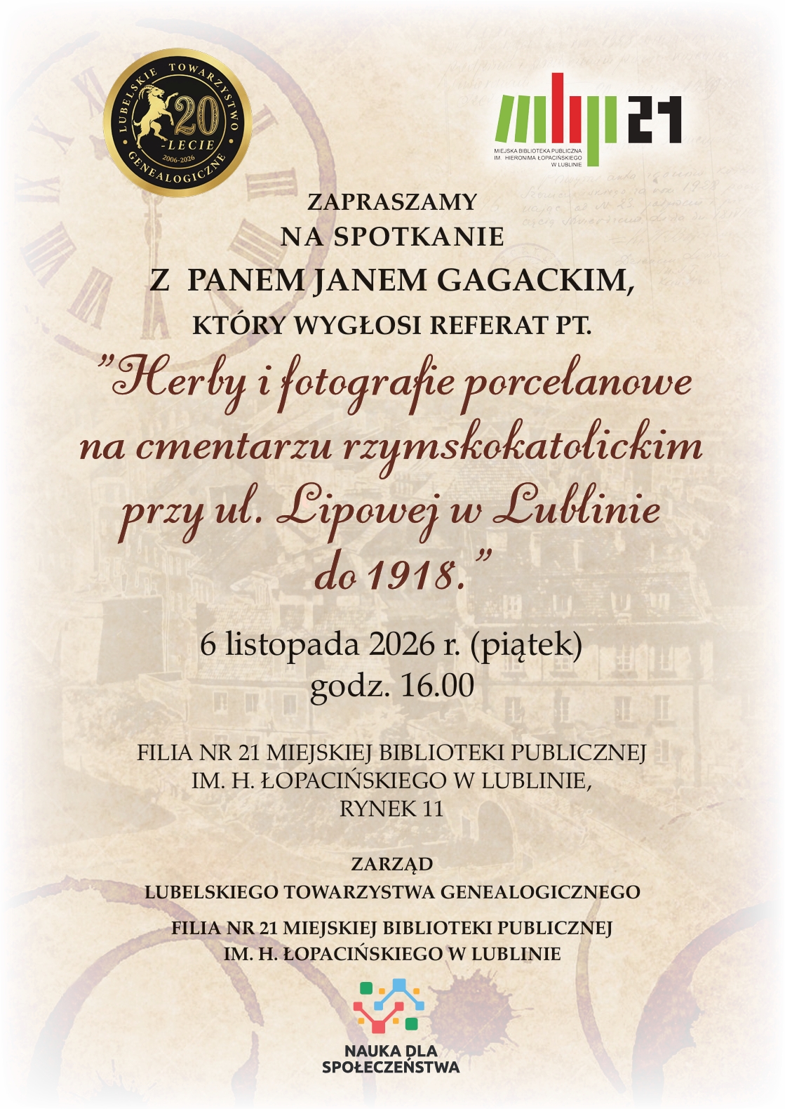 Zaproszenie na spotkanie z Janem Gagackim.
